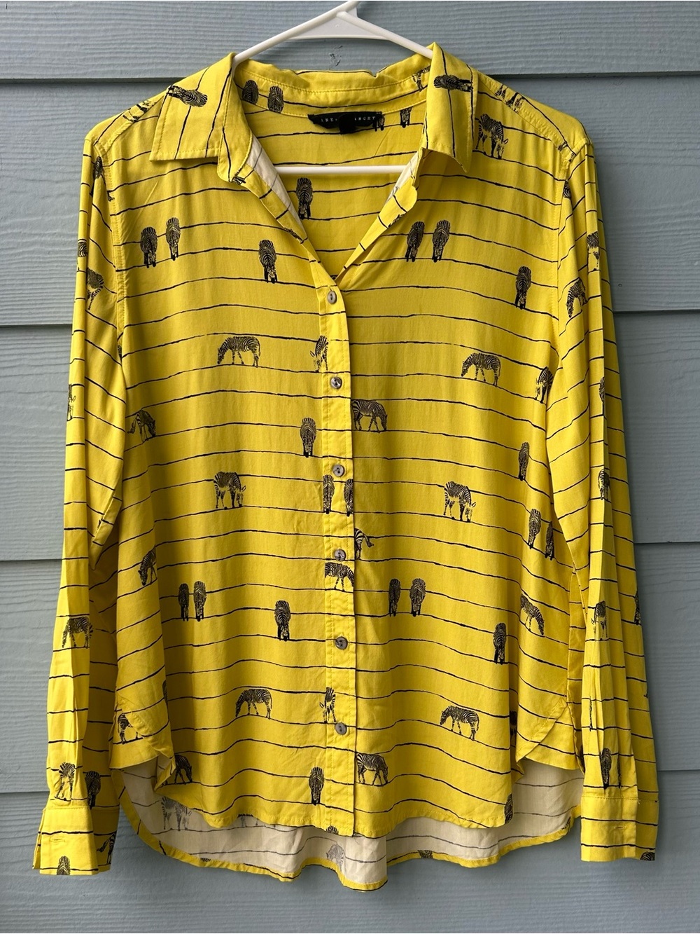Jane and Delancey Yellow Button-Down Shirt with Animal Sketch Print